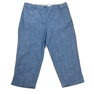 Talbots Perfect Skimmer Blue Chambray Cropped Pants 10P Nautical Coastal Peppy